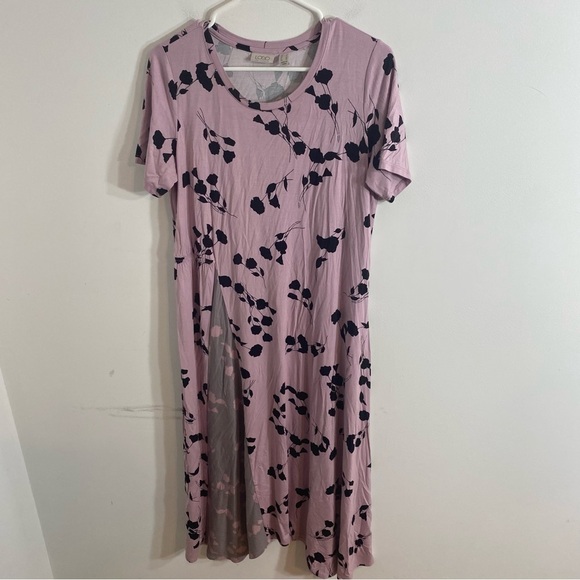LOGO Lori Goldstein Purple Maxi Dress Small Contrast Godet Printed Floral Jersey - Picture 2 of 6